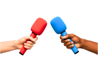 Two hands holding microphones isolated on transparent background