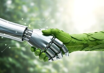 AI and Nature Handshake – Harmony Between Technology and Environment.