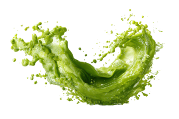 Green liquid splash wave isolated on transparent background. Vibrant green liquid splash dynamic swirl isolated on white background.