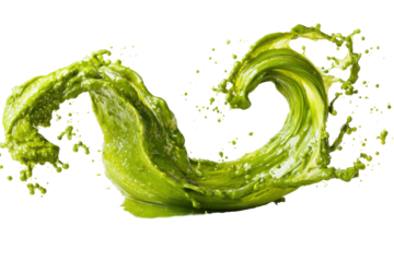 Green liquid splash wave isolated on transparent background. Vibrant green liquid splash dynamic swirl isolated on white background.