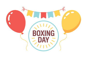 Boxing Day celebration with balloons and bunting illustration.