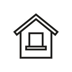 An outline of a house featuring a peaked roof and a square window with a sill