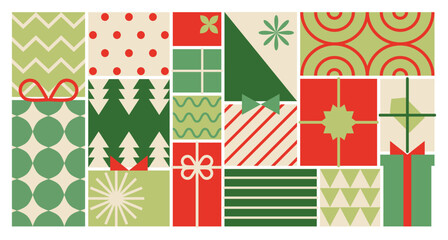 Set of Minimalistic Festive Christmas Gift Boxes.