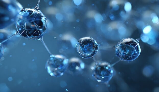 Abstract blue molecular structure with glowing bokeh background effect - Powered by Adobe