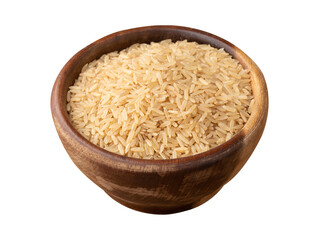 Raw brown whole rice in a bowl isolated over white background