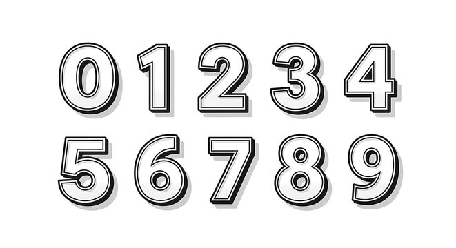 Retro styled black and white outlined numbers 0-9 with shadow