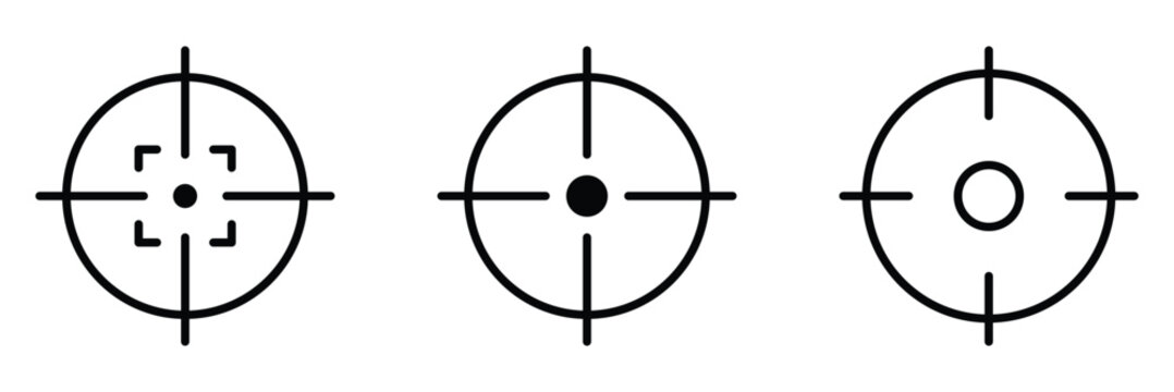 Target aim set. Crosshair target weapon sniper army sight for gun or rifle. Focus on aim set. Sniper target navigation for shooting, optic crosshair. Vector illustration. EPS 10