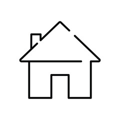 Black outline of a house icon with a chimney and open doorway