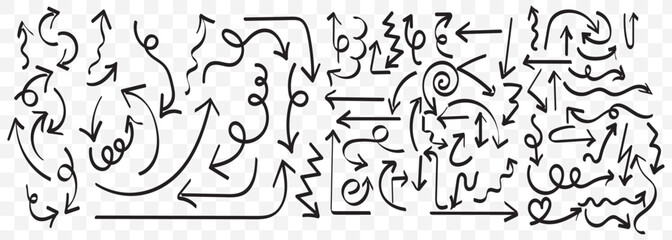 Different hand drawn arrow element collection design On Transparent Background. EPS 10.