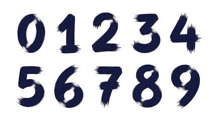 Hand drawn brush stroke textured numbers set from zero to nine