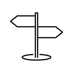 Black outline signpost two signs point left and right supported by a pole and base