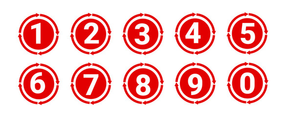 Bullet points numbers from 0 to 9. Vector set of number markers, tag icons, steps, with white background.