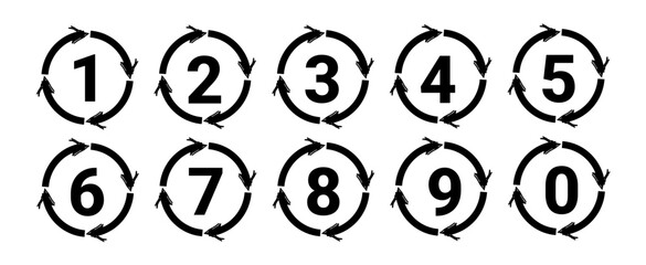 Bullet points numbers from 0 to 9. Vector set of number markers, tag icons, steps, with white background.