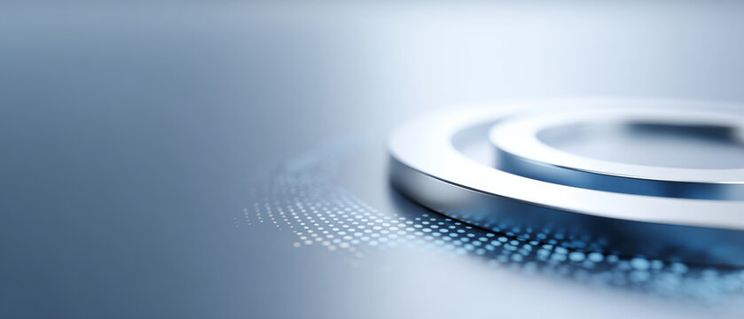 A blue and silver circle with a dotted pattern on the surface, suggesting technology or innovation