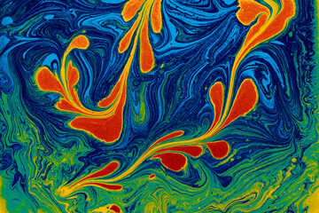 Abstract marble floral pattern texture. Traditional art of Ebru marbling
