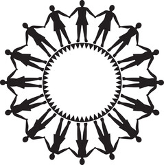 Circle of Silhouettes of People Holding Hands with Jagged Inner Edge Keywords: people, circle, unity, community, connection, holding hands, teamwork, diversity, together, group, human chain