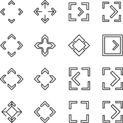 Collection of Arrows and Expanding Arrows Icons Representing Direction Movement and Expansion in a Clean Outline Style