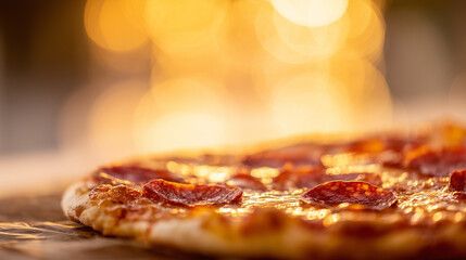 hunger. Delicious pepperoni pizza with melted mozzarella cheese on a rustic wooden surface. representing modern convenience, menu design, designed for food delivery and cloud-kitchen brand materials.