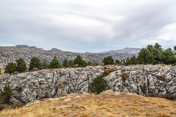 The scenic views of the countryside of Elmalı, Antalya, in the autumn season, with colorful leaves