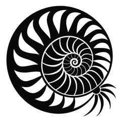 Obraz premium nautilus shell black and white silhouette on white background