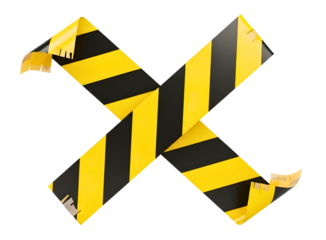 Caution tape forming a cross shape isolated on transparent background