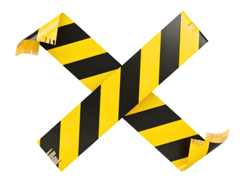 Caution tape forming a cross shape isolated on transparent background