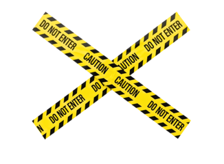 Yellow caution tape forming an x shape isolated on transparent background