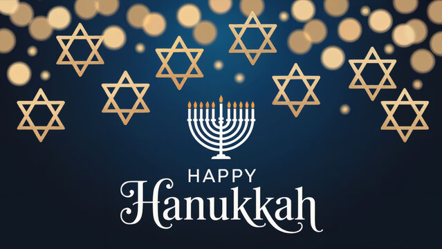 Celebrate Hanukkah with family and friends with this festive menorah and Stars of David under golden lights