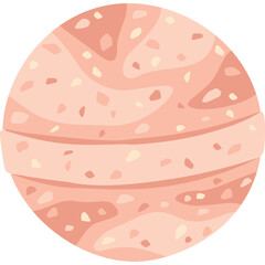 Abstract pink and beige circular illustration with speckled texture and swirling patterns representing a planet or celestial body with a banded effect across the surface in a flat design style