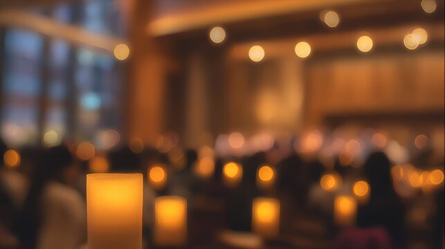 Romantic candle light concert with warm glowing lights and soft music ambiance