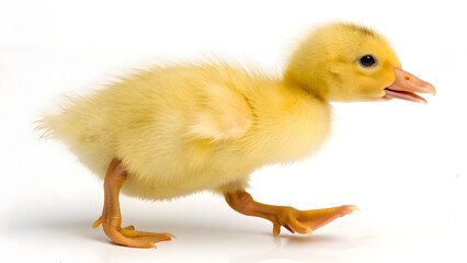 Fototapeta premium Cute baby duckling walking isolated on white