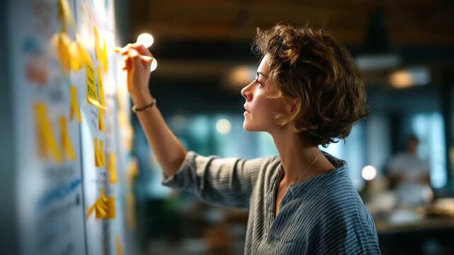 Faceless over shoulder of a person placing sticky dots on a printed customer journey map workshop walls defocused daylight wash top third free faceless customer journey works