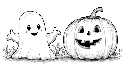 Cute ghost and pumpkin for Halloween fun.