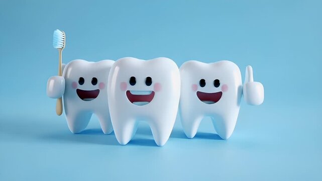 3D rendered tooth character with cheerful expression and thumbsup gesture.