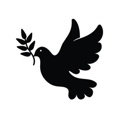 Obraz premium A minimalistic black silhouette of a dove carrying a sprig representing peace