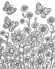 Beautiful flowers and butterflies illustration.