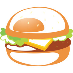 Cartoon Burger With Cheese Lettuce And Tomato On Transparent Background
