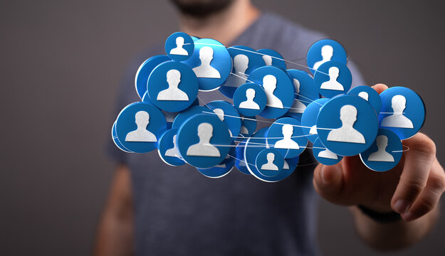 Concept of digital networking and connection with human silhouette, representing online community, and digital connectivity, communication and t