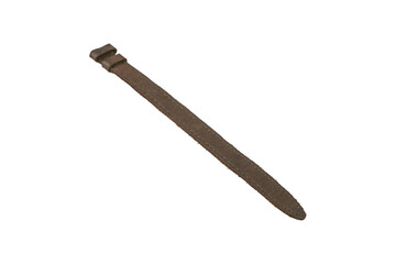 Brown leather strap with two keepers is isolated.