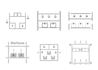 Warehouse Layout Options with Shelving, Storage, and Flow Design Representation