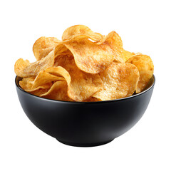 Premium Crispy Golden Potato Chips in Stylish Black Bowl for Snack Advertising