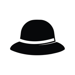 Fototapeta premium Simple black cloche hat silhouette with white band on a white background