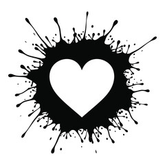 Heart shape in black ink splash