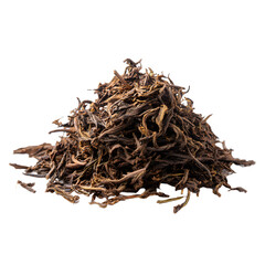 Dry Tea Leaves Pile on White Background - Herbal Ingredient Close-up Shot