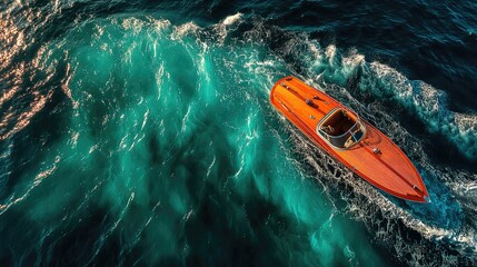 Vintage speedboat on turquoise water