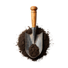 Rusty Metal Shovel with Wooden Handle and Pile of Dirt - Professional Quality Image