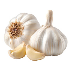 Fresh Garlic Bulbs and Cloves Isolated on White Background for Cooking Ingredients
