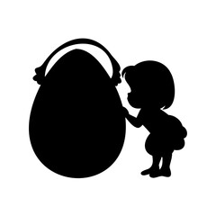 Silhouette of a child with large Easter egg basket full of treats