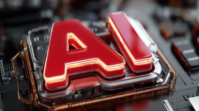 Digital Intellect: A vibrant AI logo against a backdrop of a circuit board. Representing a synergy of human ingenuity and innovative technology. 