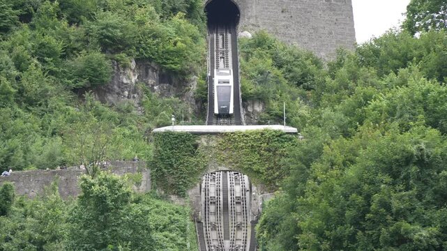 View of FestungsBahn - Rail train from the old town to Fortress Hohensalzburg, Salzburg, Pinzgau Region, Austria, Europe